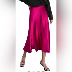 Zeagoo Rose Satin High Waist Midi Skirt